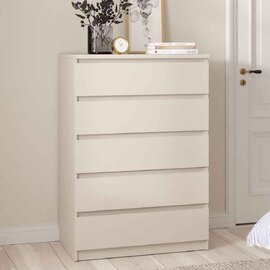 Nakou Tall Wooden Chest of 5 Drawers in Cashmere