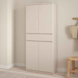 Nakou Tall Wooden Shoe Storage cabinet with 4 Doors 1 Drawer in Cashmere
