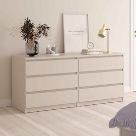 Nakou Wide Wooden Chest of 6 Drawers in Cashmere
