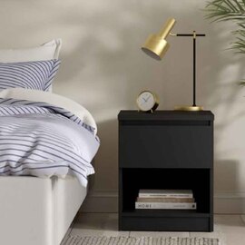 Nakou Wooden Bedside Cabinet With 1 Drawer In Matt Black