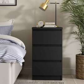 Nakou Wooden Bedside Cabinet With 3 Drawers In Matt Black