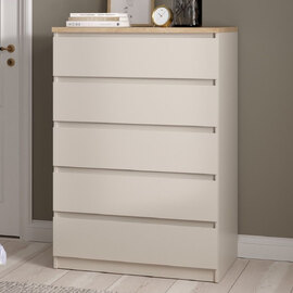 Nakou Wooden Chest Of 5 Drawers In Cashmere