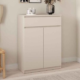 Nakou Wooden Shoe Storage Cabinet with 2 Doors 1 Drawer in Cashmere
