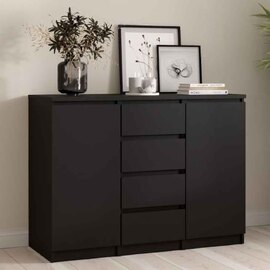 Nakou Wooden Sideboard With 4 Drawers 2 Doors In Matt Black