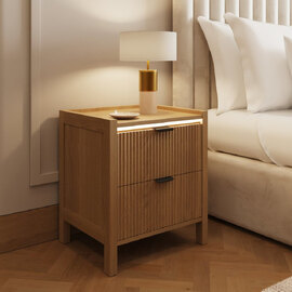 Nalmor Wooden Bedside Cabinet with 2 Drawers in Oak and LED