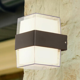Naos Square LED Outdoor Up Down Wall Light In Black Clear Glass