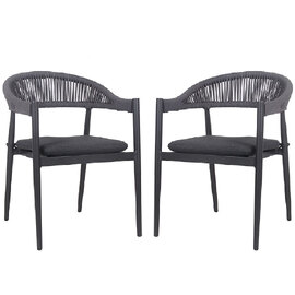 Nardo Charcoal Weave Arm Chairs With Cushion In Pair