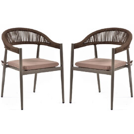 Nardo Taupe Weave Arm Chairs With Cushion In Pair