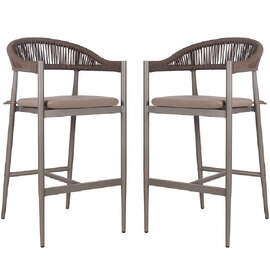 Nardo Taupe Weave Bar Chairs With Metal Frame In Pair