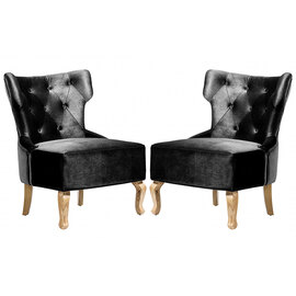 Narvel Black Velvet Dining Chairs With Wooden Legs In Pair