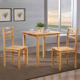 Narvio Square Wooden Dining Table with 2 Chairs Natural Oak