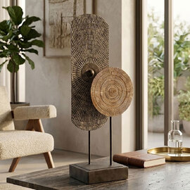 Narvion Synthetic Resin Circular Sculpture in Natural and Brown