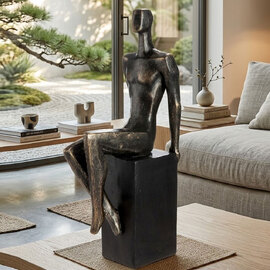 Narvion Synthetic Resin Men Sculpture in Black and Bronze