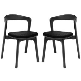 Natchez Black Wooden Stacking Side Chairs With Fabric Seat In Pair