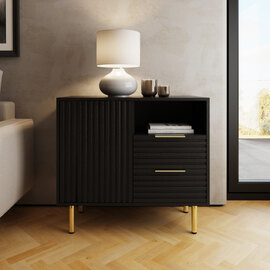 Natick Wooden Bedside Cabinet with 2 Drawers in Black