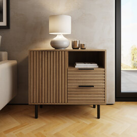 Natick Wooden Bedside Cabinet with 2 Drawers in Oak