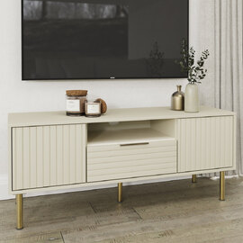 Natick Wooden TV Stand With 2 Doors 1 Drawer In Ivory