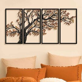 Nature Metal 99x200cm Tree Metal Wall Art Frame Set of 4 in Black