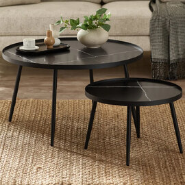Navasota Marble Effect Top Nesting Coffee Table - Black