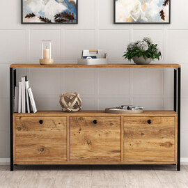 Navira Wooden Storage Cabinet with Black Frame in Atlantic Pine