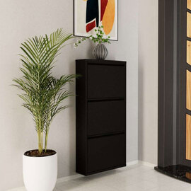 Naxel Metal Shoe Storage Cabinet with 3 Flap Doors in Black