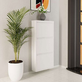 Naxel Metal Shoe Storage Cabinet with 3 Flap Doors in White