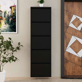 Naxel Metal Shoe Storage Cabinet with 5 Flap Doors in Black