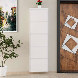 Naxel Metal Shoe Storage Cabinet with 5 Flap Doors in White