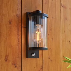 Naylor Ribbed Glass Wall Light in Matt Black