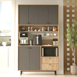 Velano Wide Wooden Coffee Station Cabinet with 6 Anthracite Doors in Oak