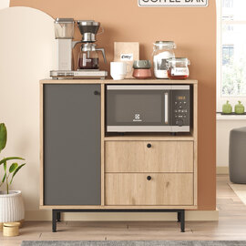 Velano Wooden Coffee Station Cabinet with 1 Anthracite Door 2 Drawers in Oak