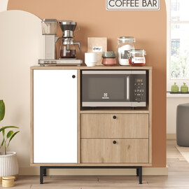 Velano Wooden Coffee Station Cabinet with 1 White Door 2 Drawers in Oak