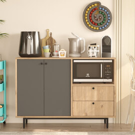 Velano Wooden Coffee Station Cabinet with 2 Anthracite Doors 2 Drawers in Oak