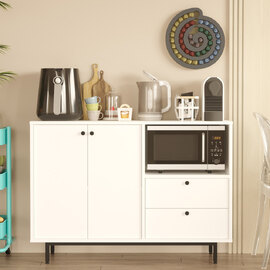 Velano Wooden Coffee Station Cabinet with 2 Doors 2 Drawers in White