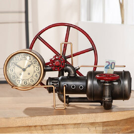 Nelzio Metal Vintage Money Box Table Clock in Red and Black