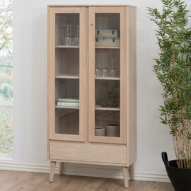 Nephi Wooden Display Cabinet With 2 Doors 1 Drawer In White Oak