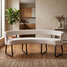 Nertan Fabric Curved Dining Bench in Ivory and Black