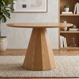 Nertan Round Solid Wood Dining Table in Rich Oak Veneer