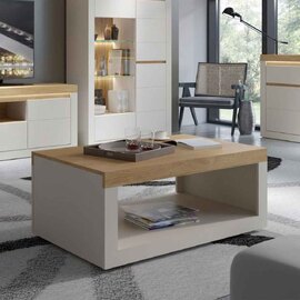 Nessa Wooden Coffee Table in Cashmere and Stone Oak