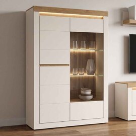 Nessa Wooden Left Handed Display Cabinet with 2 Doors in Cashmere and Stone Oak
