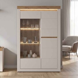 Nessa Wooden Right Handed Display Cabinet with 2 Doors in Cashmere and Stone Oak