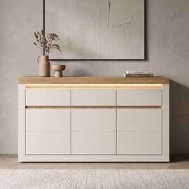 Nessa Wooden Sideboard 3 Doors 3 Drawers in Cashmere and Stone Oak with LED