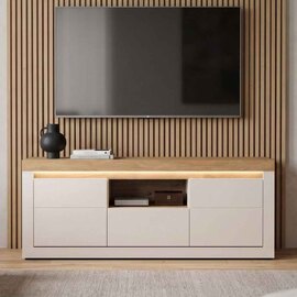 Nessa Wooden TV Stand 2 Doors 1 Drawer in Cashmere and Stone Oak with LED