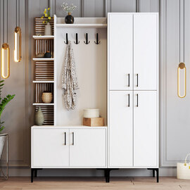 Nestor Wooden Coat Stand with 6 Doors in White