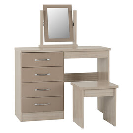 Mack Oak Wooden Dressing Table Set With Oyster Gloss Front