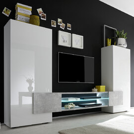 Nevaeh White High Gloss Entertainment Unit In Cement With LED