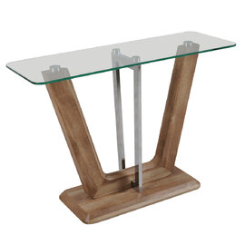 Newark Clear Glass Console Table With Chrome And Wooden Base