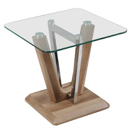 Newark Clear Glass End Table With Chrome And Wooden Base