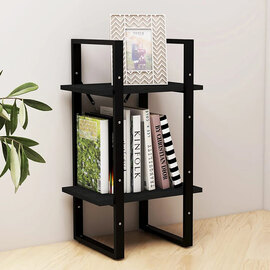 Newell Pine Wood 2-Tier Bookshelf In Black