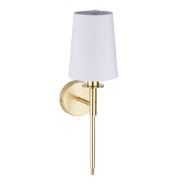 Newkirk Vintage White Fabric Wall Light In Brushed Satin Gold